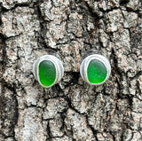 Green Sea Glass Post Earrings