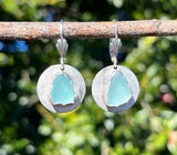 Shimmering Round, Aqua Sea Glass Earrings