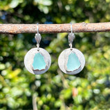 Shimmering Round, Aqua Sea Glass Earrings