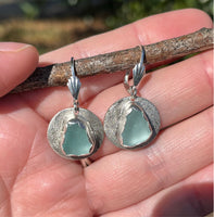 Shimmering Round, Aqua Sea Glass Earrings