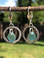 Aqua Stargate Earrings, Japanese Sea Glass Earrings