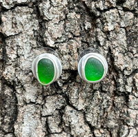 Green Sea Glass Post Earrings