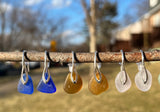 Blue Open Leaf Sea Glass Earrings