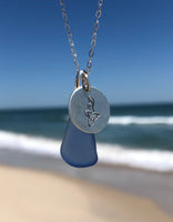 Mermaid Coin Charm and Blue Sea Glass Necklace