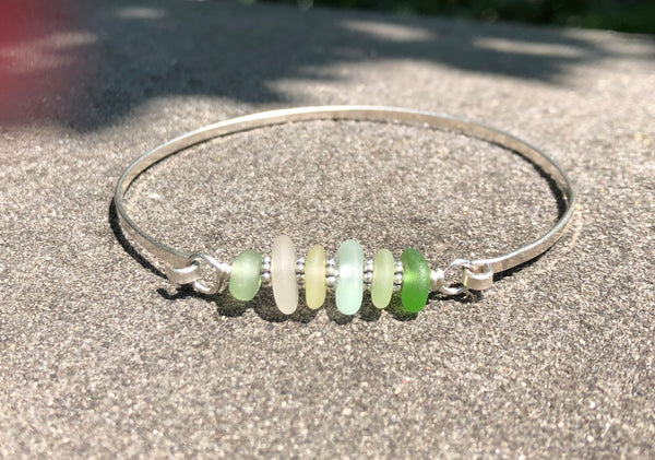 6 Color Sea Glass Hinge Bangle Bracelet