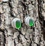 Green Sea Glass Post Earrings