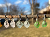 Blue Open Leaf Sea Glass Earrings