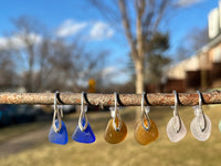 Blue Open Leaf Sea Glass Earrings