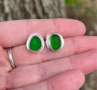 Green Sea Glass Post Earrings